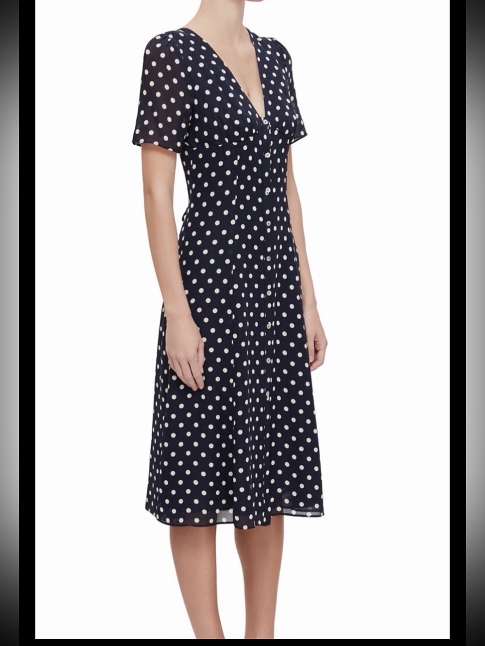 New Reformation Lise Polka Dot Chiffon Dress In Navy Size 6 $198 - Picture 2 of 12